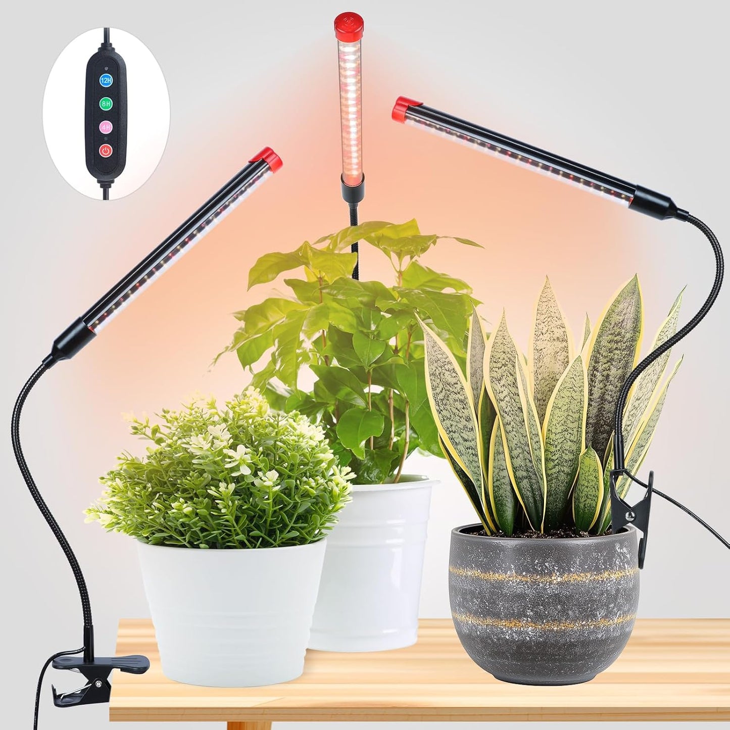 3-Pack Clip Grow Lights for Indoor Plants with Timer 4,8,12 Hr, 9W Power Home Plug, FECiDA 2025 Brightest Mini LED Grow Light for Bonsai, Pot Plants, Small Full Spectrum Plant Growing Lamps