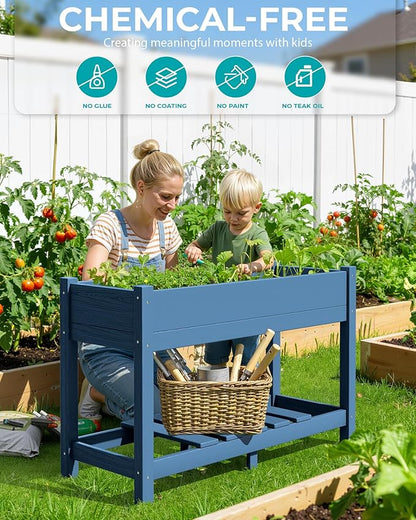 SERWALL Raised Garden Bed Set of 2, HDPE Raised Bed for Gardening All Weather Use- Blue