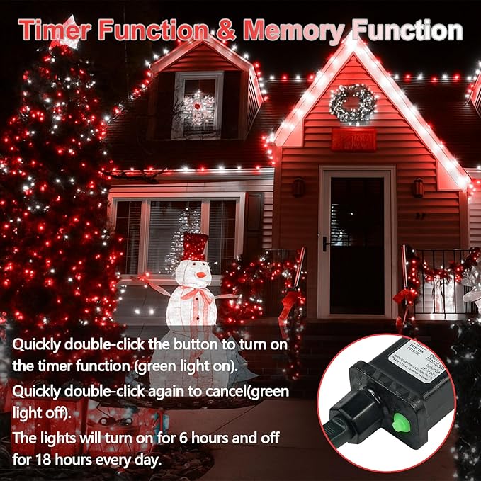 Upgraded Connectable 200 LED String Lights Indoor Outdoor, 66FT Red and White Christmas Lights Waterproof, 13 Modes Twinkle Fairy Lights Plug in Clear Wire for Christmas Tree, Bedroom, Classroom Decor