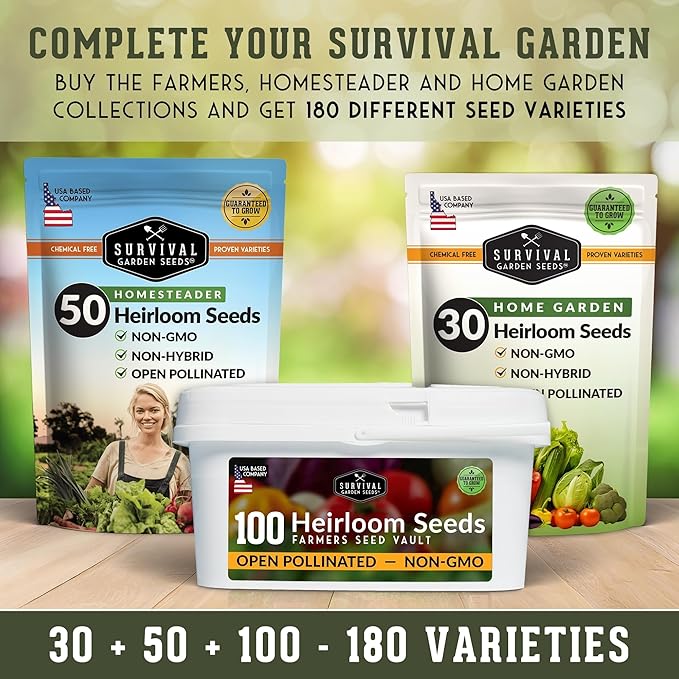 Survival Seed Vault – 100 Heirloom Vegetable Seeds for Planting | Non-GMO Farmer Collection for Indoor & Outdoor Gardening, Victory Garden, Long-Term Storage