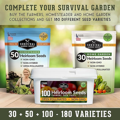 Survival Seed Vault – 100 Heirloom Vegetable Seeds for Planting | Non-GMO Farmer Collection for Indoor & Outdoor Gardening, Victory Garden, Long-Term Storage