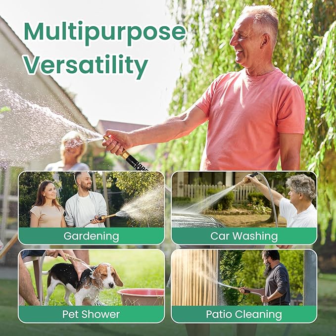 Cesun Ultra-Sturdy 25ft Metal Garden Hose - 304 Stainless Steel, Flexible & Kink-Free, UV Resistant, All-Weather, Includes High-Pressure Brass Nozzle - Ideal for Home & Outdoor Use