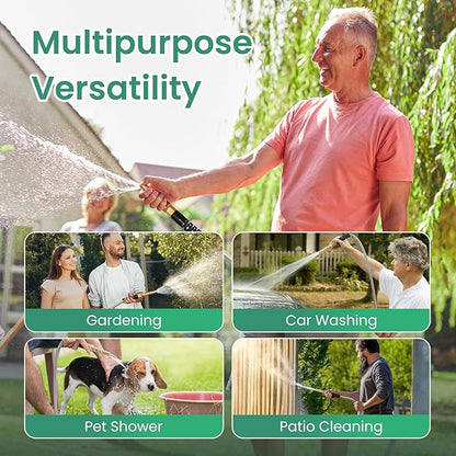 Cesun Ultra-Sturdy 25ft Metal Garden Hose - 304 Stainless Steel, Flexible & Kink-Free, UV Resistant, All-Weather, Includes High-Pressure Brass Nozzle - Ideal for Home & Outdoor Use