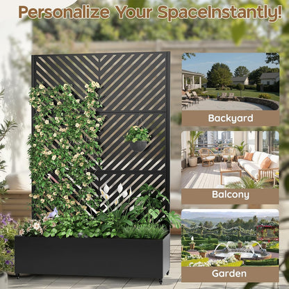 Metal Raised Garden Bed with Trellis & Wheels,72" x 47"x 15.7" Planter Box with Trellis,Privacy Planters for Patio,Garden Bed for Climbing Plants,Suitable for Climbing Plants and Vegetables,Black
