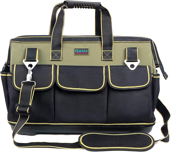 Tool Bag, Ounic 20 Inch Large Tool Bag Heavy Duty With Wide Mouth and Waterproof Strong Molded Base, Heavy Duty Tool Bags Organizer with Adjustable Shoulder Strap Specially Designed for Various Tools