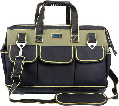 Tool Bag, Ounic 22 Inch Large Heavy Duty With Wide Mouth and Waterproof Strong Molded Base tool Organizer with Adjustable Shoulder Strap Specially Designed for Various Tools（Green)
