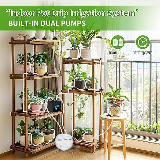 Plant Watering Devices - Dual Pump Automatic System for 20 Pots, 30-Day Smart Timer with USB-C Charging – Ideal for Indoor Gardens & Balconies