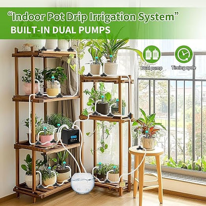 Plant Watering Devices - Dual Pump Automatic System for 20 Pots, 30-Day Smart Timer with USB-C Charging – Ideal for Indoor Gardens & Balconies