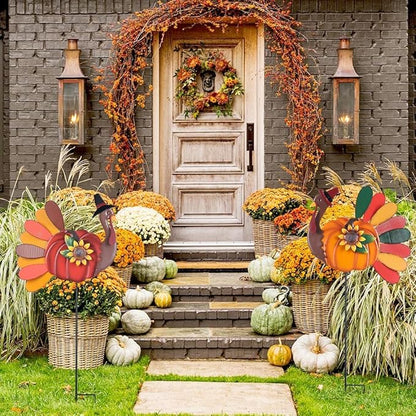 YEAHOME Thanksgiving Decorations Outdoor, 2PCS Turkey Decorative Garden Stakes with Sunflowers for Fall Thanksgiving Decor, Metal Yard Signs for Home Garden Lawn Porch Fall Decorations