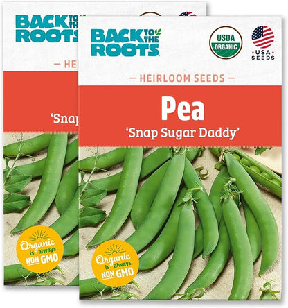Back to The Roots 100% Organic Heirloom Seeds - Snap Pea Value Pack (16.8g Total)
