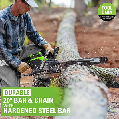 Greenworks 80V 20" Brushless Cordless Chainsaw (Great For Tree Felling, Limbing, Pruning, and Firewood), 75+ Compatible Tools, Tool Only, Green