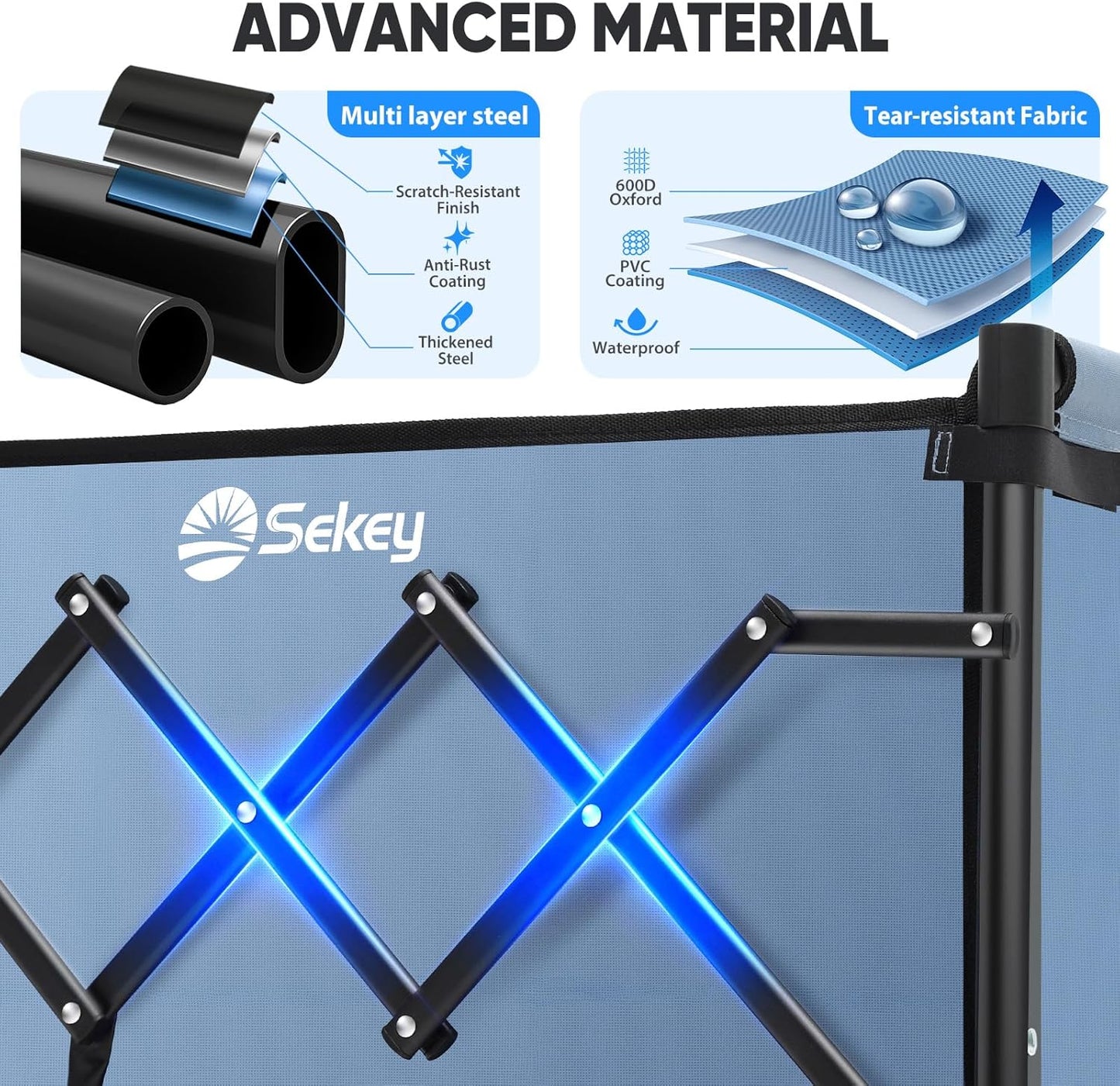 Sekey Heavy Duty Wagon with Big Wheels, Foldable Cart with 220LBS Capacity, Utility Lightweight Wagon, Collapsible Grocery Shopping Cart for Camping Sports & Holiday. Blue