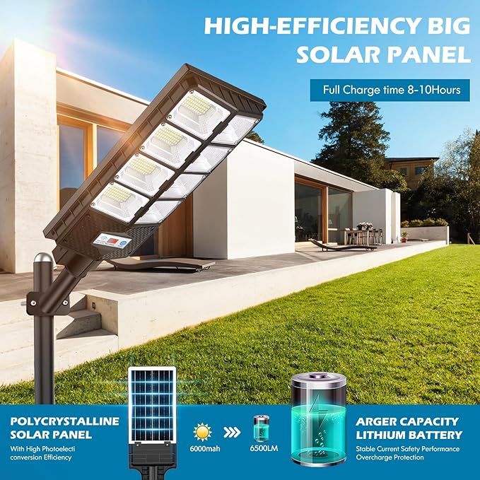 VUAA 4 Pack Solar Street Lights Outdoor Waterproof, 10000LM 448 LEDs LED Parking Lot Lights Dusk to Dawn, Solar Flood Light with Motion Sensor and Remote Control for Area Lighting Yard, 6500K