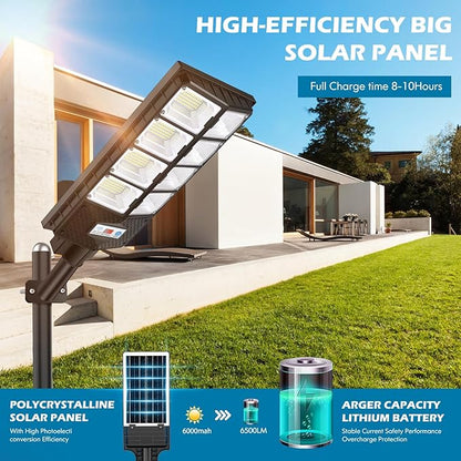 VUAA 4 Pack Solar Street Lights Outdoor Waterproof, 10000LM 448 LEDs LED Parking Lot Lights Dusk to Dawn, Solar Flood Light with Motion Sensor and Remote Control for Area Lighting Yard, 6500K