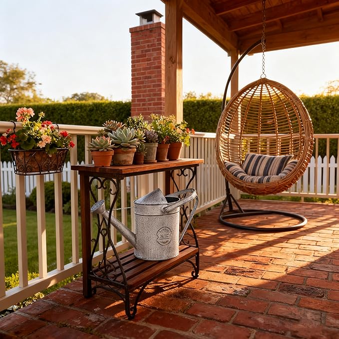 Vintage Galvanized Metal Watering Can - Rustic Farmhouse Design Watering Pot, Garden Decorative Planter for Home Patio Outdoor Wedding Party Decor