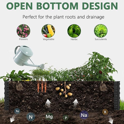 FOOWIN 4pcs 8x4x2ft Galvanized Raised Garden Bed, Planter Raised Garden Boxes Outdoor, Large Metal Raised Beds for Gardening, Garden Bed for Vegetables, Flowers, Herb,478 Gallon Capacity, Black