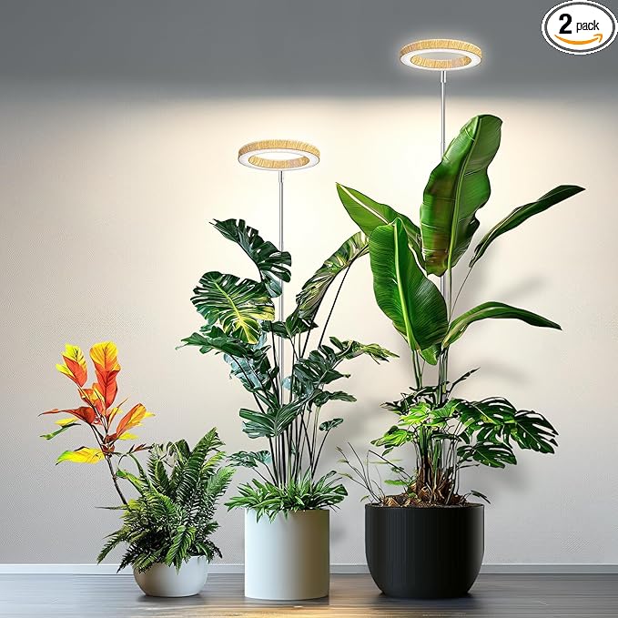 Grow Lights for Indoor Plants, Full Spectrum Plant Grow Light with 6/12/16H Timer, 3 Color Modes, 5 Brightness, 10"-65" Height Adjustable Growing Lamp for Large Indoor Plants (2 Pack)