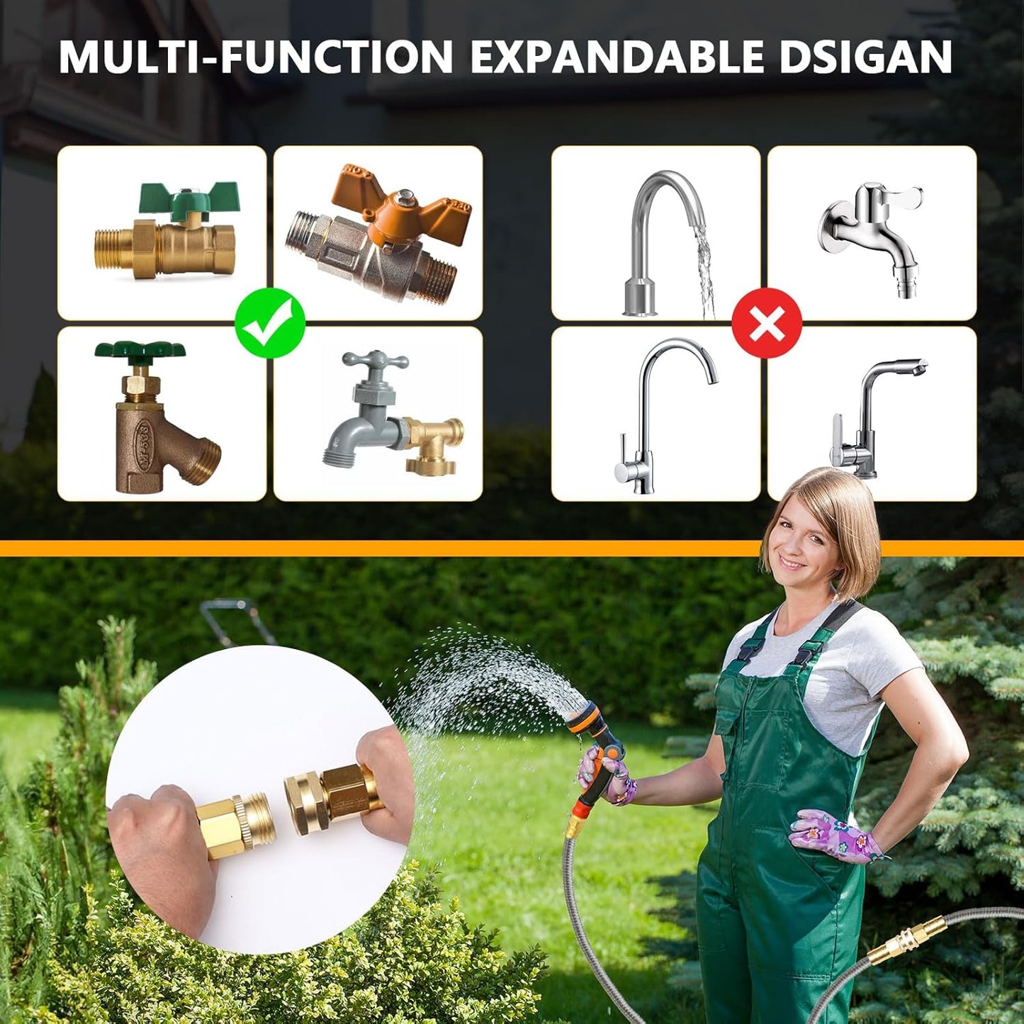 Metal Garden Hose 10ft, Short Stainless Steel Water Hose with Solid Fittings 3/4", Leak-Proof Small Hose for Outdoor,Outside,Yard,Lawn Patio