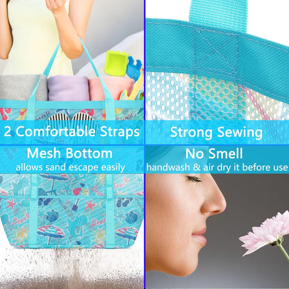 Mesh Beach Bag, Large Beach Tote with Zipper Pocket for Family Pool Bag for Toys & Vacation Essentials