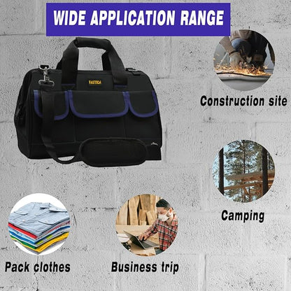 FASTECH 18 Inch Tool Bag, Waterproof Wide Mouth Tool Kit, Heavy Duty Tool Bag Organizer With Shoulder Straps, Tool Storage Package For Men/Women (18IN DarkBlue)