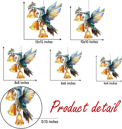 Hummingbird Flower Acrylic Suncatcher Stained Glass Effect Window Car Hanging Christmas Ornament Indoor Outdoor Decor Garden Sun Catcher Panel for Bird Lover for Women Mom Grandma