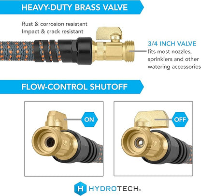 HydroTech 75 ft Expandable Garden Hose - Burst Proof & Lightweight, Flexible Water Hose with Durable Reinfordced Latex Core & Solid Brass Fittings for Lawn, Garden, Car Washing