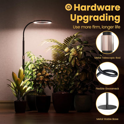bseah Grow Light Plant Light for Indoor Plants, Full Spectrum Grow Lamp with Pedestal Stand, Automatic Timer for 3H/9H/12H, 10 Dimmable Levels, Height Adjustable 51-67in Black