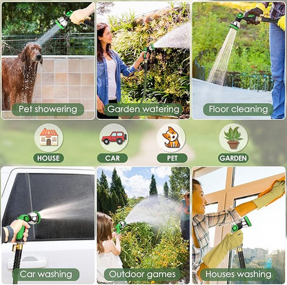 Non-Expandable Garden Hose 50 ft, Ultra Lightweight Flexible Water Hose with 10-Pattern Nozzle, Leak-Proof, High-Density Fabric, Thickened Connector, Shut-Off Valve for Yard, Lawn, Outdoor