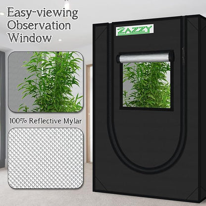 zazzy Grow Tent, 24"x24"x36" Hydroponic Mylar Grow Tent Reflective Garden Growing Dark Room with Observation Window, Removable Floor Tray and Tool Bag for Indoor Plant Growing 2'x2'