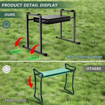 Garden Kneelers Seat, Stable and Save Anti-Tipping Design 10.2" Wider Garden Kneeler and Seat with Handle, Heavy Duty Gardening Stool for Seniors, Gardening Weeding Bench for Gardeners Parents - Black