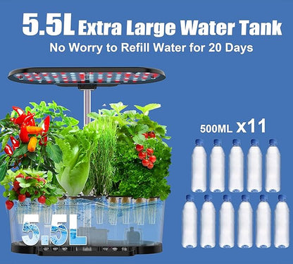 Hydroponics Growing System Kit APP Controlled, 15 Pods Indoor Herb Garden Hydroponic 36W Grow Light, Smart Indoor Garden, Height Adjustable to 30", Auto Timer, Quiet Pump, Water Shortage Alarm, Black