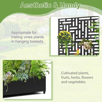 Raised Garden Bed with Trellis and Wheels,73"x47"x16" Metal Raised Garden Bed,Black Modern Metal Planter with Climbing Trellis for Vines & Vegetables