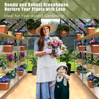 HOOYEAH 6 x 8 FT Polycarbonate Greenhouse, Winter Greenhouses for Outdoors,Outdoor Greenhouse with Roof Air Vent, Heavy Duty Walk-in Aluminum Green House for Outside Garden Backyard