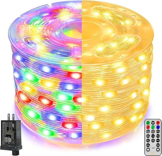 Ollny Christmas Lights Warm and Multicolor, 600LED 197FT Christmas Tree Lights IP67 Waterproof, Plug in Fairy Light with Remote 11 Modes Timer, Xmas Light for Outdoor Indoor House Holiday
