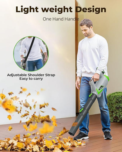 Leaf Blower Cordless 650CFM/170MPH with 2×4000mAh Batteries and Charger, PATOOLIO 5 Speed Mode Cordless Blower Handheld for Patio, Lawn Care, Snow Blowing, Leaves Blowing