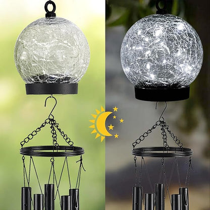 Wind Chimes Outdoor Solar Lights, 42 Inch Large Sympathy Chime 15 Cool White LEDs Crackled Glass Ball Birthday Gifts for Women Decorative Hanging in Garden, Yard, Patio, Landscape