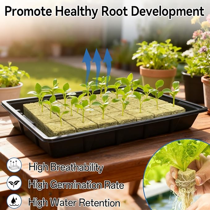 Halatool Seed Starter Kit - 28PCS 1.5 in Rockwool Cubes & 1Pack Reusable Seedling Starter Tray for Seed Starting, Indoor Gemination Kit for Cuttings Propagation Plant Clone