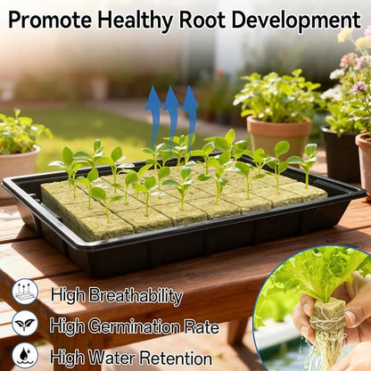 Halatool Seed Starter Kit - 28PCS 1.5 in Rockwool Cubes & 1Pack Reusable Seedling Starter Tray for Seed Starting, Indoor Gemination Kit for Cuttings Propagation Plant Clone