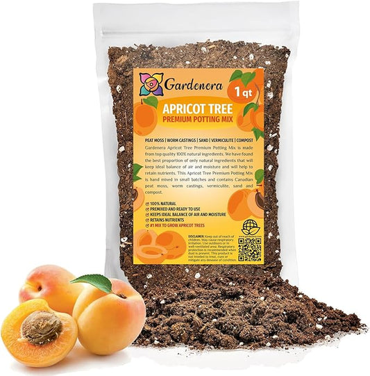 Gardenera Premium Apricot Potting Soil Mix - Ideal Nutrient Blend for Growing Robust, Flavorful, and Bountiful Apricots - 1 Quart