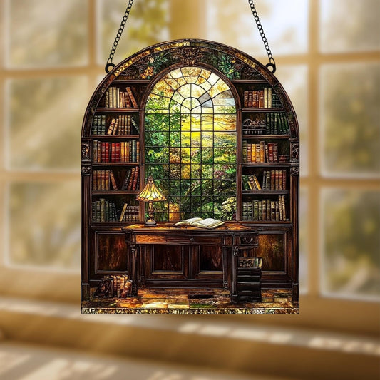 Library Books Bookish Acrylic Suncatcher Stained Glass Effect Window Car Hanging Christmas Ornament Indoor Outdoor Decor Garden Bookworm Sun Catcher Book Lover for Women Mom Grandma