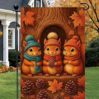 Thanksgiving Fall Garden Flag 12x18 Inch Welcome Squirrels Flag Double Sided Outdoor Autumn Yard Banner with Pinecones and Leaves for Porch Lawn Patio Seasonal Decor