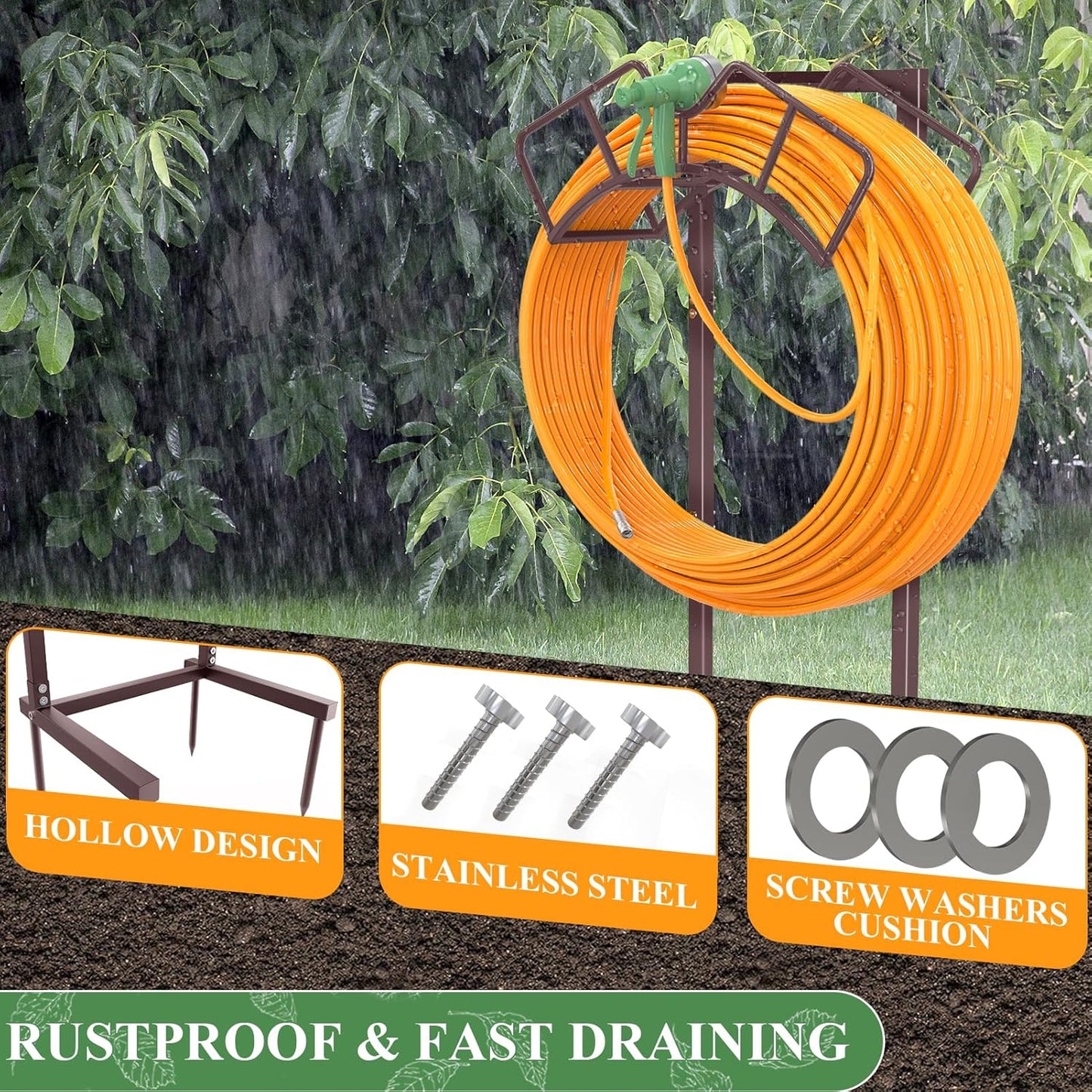 Super Stable Garden Hose Holder, Detachable Water Hose Holders Hose Storage Hold 160-Feet Hose, Water Hose Holder for Outside, Yard, Lawn, Farm (Bronze)