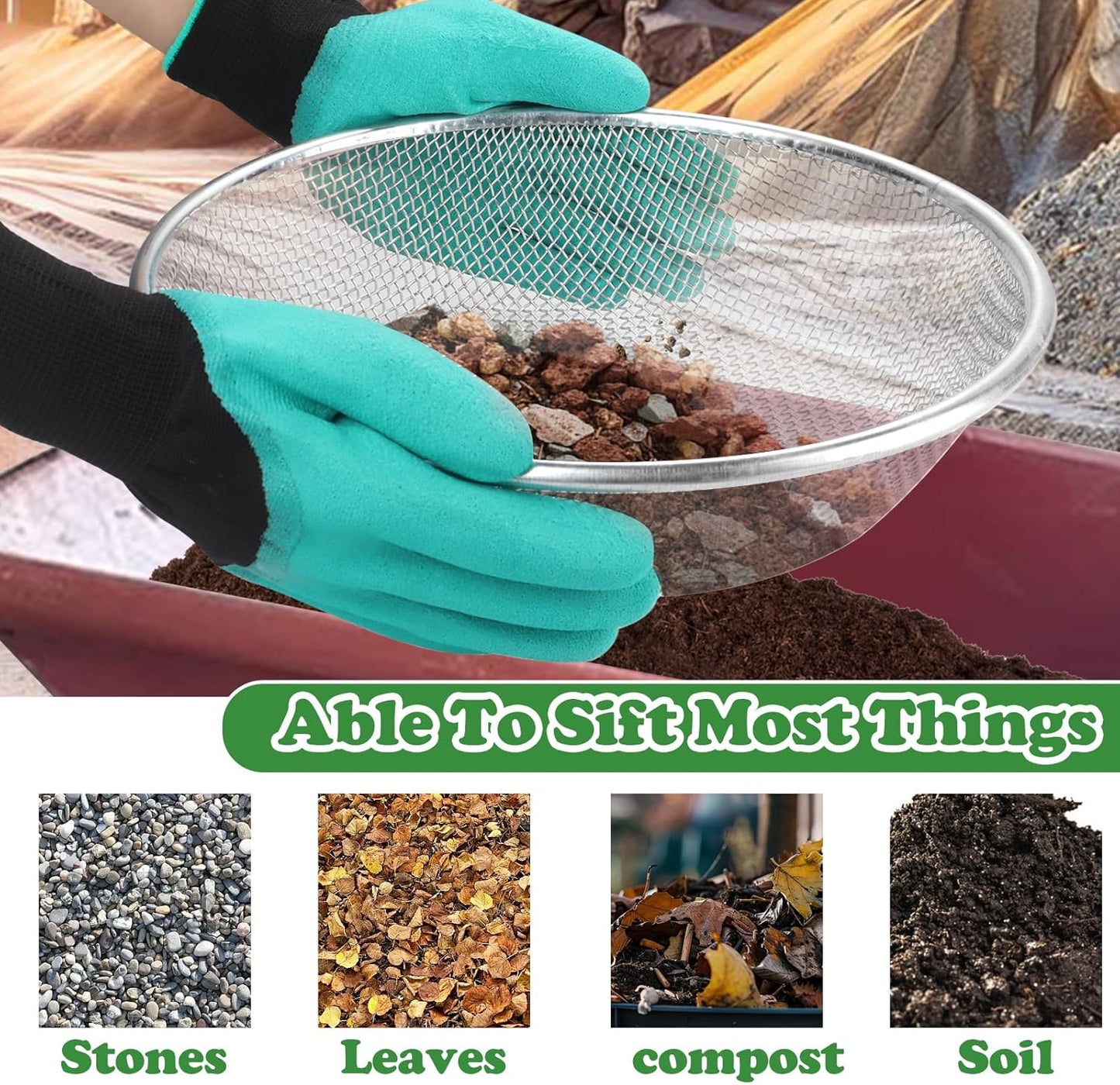 Soil, Sand, and Compost Sifter for Gardening – Sieve for Rocks, Dirt, and Organic Material – Fits 5-Gallon Buckets-1/8 in Aperture