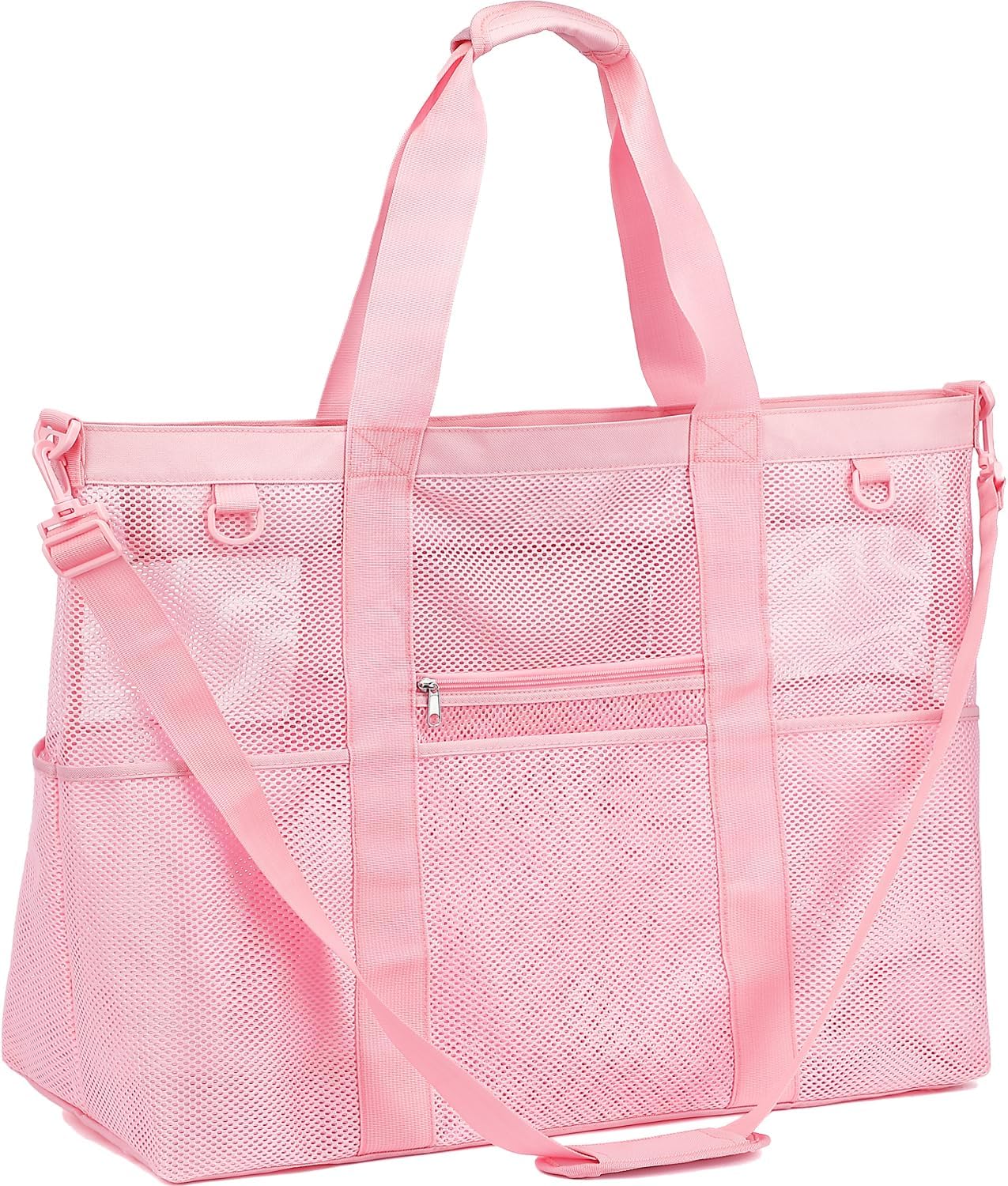 Mesh Beach Bag, Large Beach Tote with Zipper Pocket for Family Pool Bag for Toys & Vacation Essentials