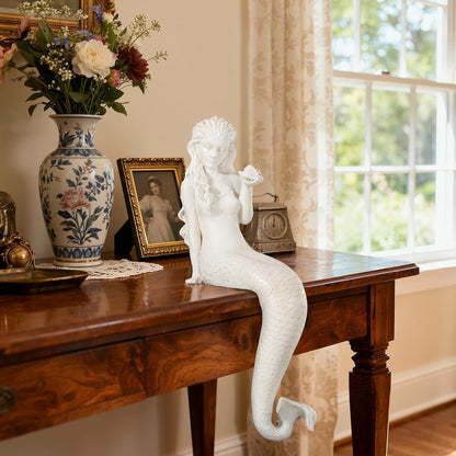 Mermaid Statue for Outdoor Garden,25.6Inch Large Weather-Resistant Sculpture for Yard & Patio Decor, Made of Durable Magnesium Oxide Stone in Antique White