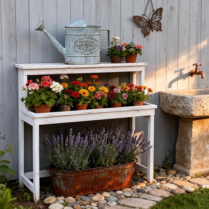Vintage Metal Flower & Garden Watering Can, Rustic Farmhouse Decorative Watering Pot Planter for Home Patio Backyard Outdoor Plant Care