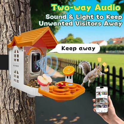 Smart Bird Feeder with Camera, 2.4GHz WiFi Watching Camera Bird Feeders for Outdoors Solar Powered, AI Identify 11,000 Birds Species, Instant Arrival Alerts, Auto Capture 2K HD Live Videos