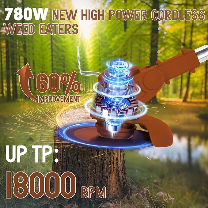 Weed Wacker Cordless Adjustable Weed Eaters 3 in 1 Electric String Trimmer Lawn with Two Battery with Charger Comes with Multiple Blades for Yard,Green,Garden(Coffee)