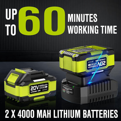 Leaf Blower Cordless 20V Powerful Electric Leaf Blower with 2x4.0Ah Batteries and Charger, Variable-Speed, Lightweight Battery Powered Leaf Blowers for Lawn Care, Patio, Blowing Leaves, Dust