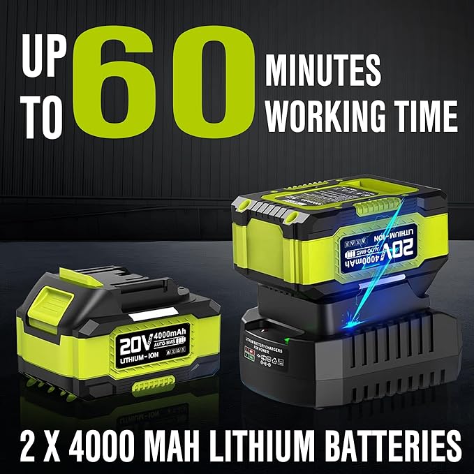 Leaf Blower Cordless 20V Powerful Electric Leaf Blower with 2x4.0Ah Batteries and Charger, Variable-Speed, Lightweight Battery Powered Leaf Blowers for Lawn Care, Patio, Blowing Leaves, Dust